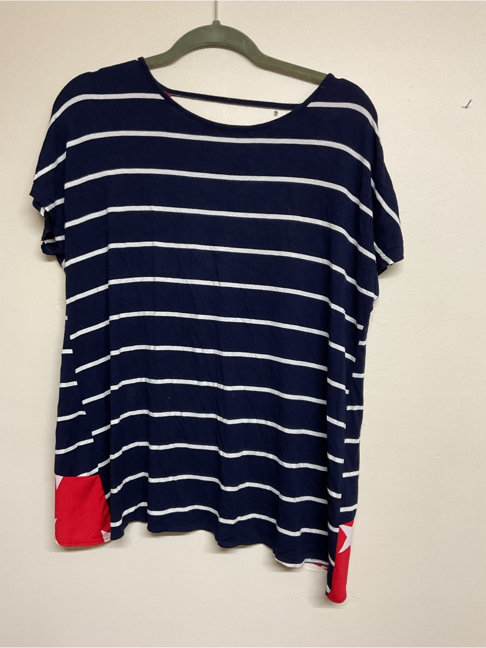 HEIMISH USA Navy and White Striped Short Sleeve Tee with Red Star Accent